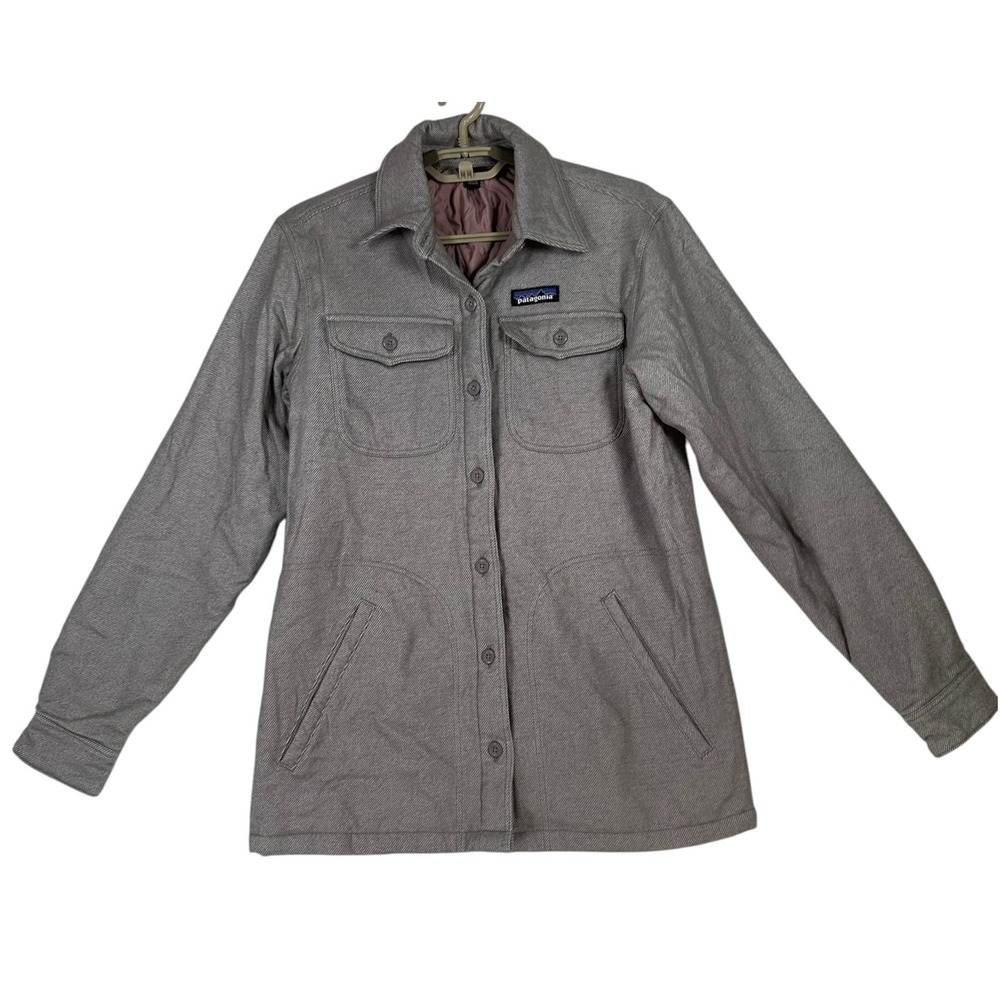Patagonia Women Insulated Fjord Flannel Shirt Jacket Grey XS Organic Cotton